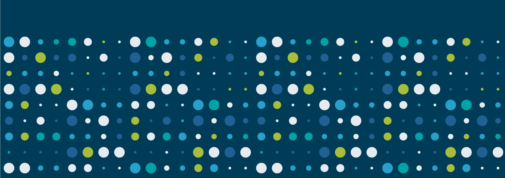 Dark blue back ground with white green and blue dots of differing sizes